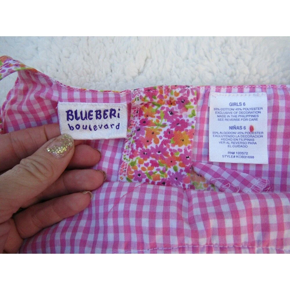 Girls Size 6 Tank Dress Pink Floral Print Embroidered Flowers Blueberi Boulevard